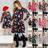 Dress meisjes Newest Christmas Girls Mother Daughter Family Xmas Long Sleeve Santa Claus Print New Year Party