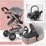 👉 Trolley roze grijs leather baby's Pink and Gray Baby Stroller 2 in 3 1 High Landscape Strollers Eco Shock Absorber Four Wheel Pushchair