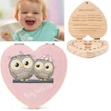 👉 Organizer kinderen baby's LOVE Heart English Kids Tooth Box Owl/Elephant Color Paint Baby Save Milk Teeth Wood Storage Beft Gift For Child