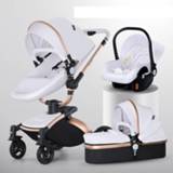 👉 Trolley PU leather baby's Baby Stroller 3 in 1 Luxury Pram For Newborn Carriage High Landscape car 360 rotating Pushchair shell