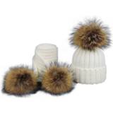 👉 Beanie jongens meisjes Boys and Girls Real Raccoon Fur Hat Set Winter Warm Knitted Bobble Nature Pompom Children Scarf Suit,#5719