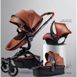 👉 Trolley PU leather alloy baby's High Landscape Baby Stroller 3 in 1,baby Carriage Leather,Aluminum Frame Pram,baby newborn,travel car