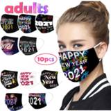 👉 Bandage 2021 Printed Mascarilla desechable Happy New Years Adult Disposable Mask Christmas 3Layer Face Masque Headband