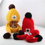 👉 Beanie fiber baby's meisjes High Quality Cute Cap＆Scarf Toddler Girl&Boy Baby Winter Crochet Knit Hat Hairball Cap Scarf Acrylic Set