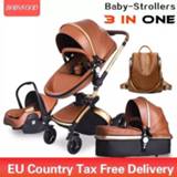 👉 Trolley PU leather baby's Brand Newborn Pram Babyfond 3 in 1 Luxury Baby Stroller Two-way Push 360 Rotate Car EU Safety Seat