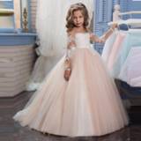 👉 Avondjurk meisjes kinderen New Girls' Evening Dresses Floor Length Long Sleeve Lace Princess Gown Kids Wedding For Girls