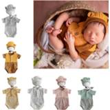 Rompertje 2Pcs Newborn Photography Props Suit Lace Romper Hat Set Knit Outfits Clothing Infants Shooting Photo Gifts