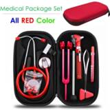 👉 Monitor rood Red Home Medical Health Storage Case Kit with Stethoscope Otoscope Tuning Fork Reflex Hammer LED Penlight Torch Tool Set