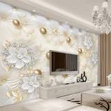 👉 Sofa wit Custom Photo Wallpaper 3D Stereo White Flowers Golden Ball Murals European Style Living Room TV Background Wall Cloth Decor