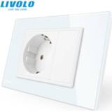 👉 Livolo EU Power Socket, White/Black Crystal Glass Panel, AC 110~250V 16A Wall Power Socket, VL-C9C1EU-11/12