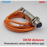 👉 Switch Diffuse Type Photoelectric Sensor NPN 30cm Adjustable Sensing Detect Distance M18 with bend mask machine LED Connector