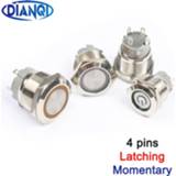 👉 Switch small 4 pin 16mm 19mm 22mm metal short push button waterproof latching/momentary 12V 24V 3V 6V 110V 220V for Car