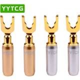 👉 Luidspreker YYTCG 4Pcs/lot Y/U Type Pure Copper Speaker Plugs 24k Gold-plated Cable Plug Banana Connector