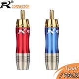 👉 Audio adapter goud R Connector 1pair/2pcs RCA Wire male Plug blue&red pigtail speaker for 8MM Cable gold plated