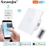 👉 Switch wit Szaoju touch EU standard,white crystal glass panel, Tuya smart 433RF, Ac220v, 1 set, way, wall light, screen