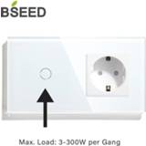 👉 Lichtschakelaar wit zwart BSEED Touch Light Switch With EU Wall Socket White Black Golden 300W 1/2/3Gang 1Way Crystal Glass Panel Backlight