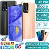 👉 Smartphone New P45 Pro Smartphones Android Mobile Phones 12GB +512GB face ID unlocked HD+ full Screen 5G LT 10-Core Dual SIM Phone