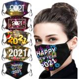 👉 2021 Happy New Years Adult Mask Reusable Breathable Face Washable Mouth Protective Cloth Caps masques