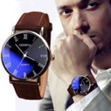 Watch leather Men Roman Numerals Blu-Ray Faux Band Quartz Analog Business Wrist