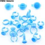 👉 Tattoo blauw 50/100Pcs Blue Eyelash Pallet Glue Holder Disposable Ring for Extension Pigment