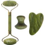 👉 Massager donkergroen 3 in 1 Green Natural Jade Roller Face Lift Tools Set Slimming Facial Massage Stone Skin Care