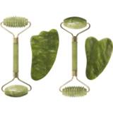 👉 Massager donkergroen Natural Green Jade Roller Face Guasha Board Scraper Set Crystal Stone Facial Massage Gouache Beauty Tool