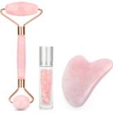 👉 Pink/Green Natural Rose Quartz Jade Roller Gua Sha Board Massager Face Lifting Tool Facial Guasha Massage Gemstone Bottle Kit