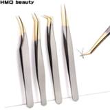 👉 Tweezer zwart Black-Gold Tweezers Professional Stainless Eyebrow 3D Volume Eyelash Extension Grafting Makeup Tools Lashes Accessories