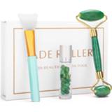 👉 Massager donkergroen 3 in 1 Natural Jade Facial Eye Roller Rose Quartz Stone Anti Aging Green with face brush