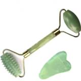 Massager Anti Aging Natural Jade Roller for face and Gua Sha Massage Tool Set Therapy Facial with Double Neck Slimming