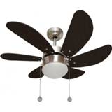 👉 Afstandsbediening Ceiling fan with light, 6 blades, 3 speeds LED 41x65 cm METAL/MDF/glass 15-53W, optional remote control,