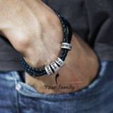 👉 Armband leather steel Personalized Mens Braided Genuine Bracelet Stainless Custom Beads Name Charm for Men with Family Names