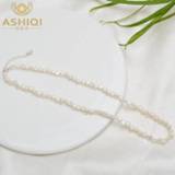 👉 Zilver vrouwen ASHIQI Natural Freshwater Pearl Choker Necklace Baroque Jewelry for Women wedding 925 Silver Clasp Wholesale 2020 trend