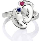 👉 Zilver baby's Sweey Wholesale Silver Engraved Two Baby Feet Birthstone Ring for Mothers Gift/Christmas Gift Valentines