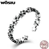 👉 Zilver vrouwen WOSTU 100% 925 Sterling Silver Stackable Stars Open Finger Rings For Women Men Vintage Unisex Ring Fine Jewelry Gift CSR030