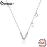 👉 Hanger zilver vrouwen Bamoer Sterling Silver 925 Roman Numerals Pendant Plated platinum CZ Necklace for Women Chain Necklaces Jewelry BSN191