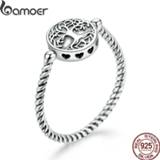 👉 Hanger zilver vrouwen Bamoer Authentic 925 Sterling Silver Tree of Life Pendant Rings for Women Plated platinum Jewelry weeding finger Ring SCR667