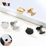 👉 Steel Vnox Personalized 2pcs Oval Men's Cuff Links Glossy Stainless Metal Cufflinks Customize Gift for Dad Husband