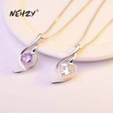 👉 Hanger purper zilver vrouwen NEHZY 925 Sterling Silver New Woman Fashion Jewelry High Quality Purple Crystal Zircon Retro Simple Pendant Necklace Length 45cm