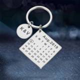 👉 Personalized Custom Calendar KeyChain Stainless Steel Highlighted with Heart Date Engrave Date Wedding Anniversary Keyring Gift
