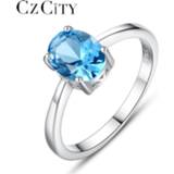 👉 CZCITY Natural Solitaire Sky Blue Oval Topaz Stone Sterling Silver Ring For Women Fashion S925 Fine Jewelry Finger Band Rings