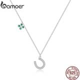 👉 Zilver vrouwen meisjes Bamoer 925 Sterling Silver Lucky Horseshoe Plated platinum Chain Necklace for Women Jewelry 2020 New Bijoux Girl Gifts BSN192