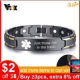 👉 Armband zwart steel Vnox Just throw me in the trash Men Medical Alert ID Bracelet Black Stainless Magnet Pain Relief Emergency Reminder Bangle