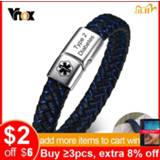👉 Armband leather Vnox Customized Medical Men's ID Bracelet Braided Bangle with Clasp Diabetes COPD Alzheimer Personalized Jewelry