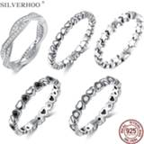 👉 SILVERHOO Hot Sale 925 Sterling Silver Rings for Women 5 Styles Stackable Party Finger Ring For Girl Original Fine Jewelry Gift