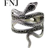 👉 Zilver vrouwen FNJ Animal Snake Ring 925 Silver MARCASITE New Fashion Original S925 Sterling Rings for Women Jewelry Adjustable Size