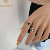 👉 Zwart zilver vrouwen XIYANIKE 925 Sterling Silver New Arrival Black Round Inlaid Zircon Rhinestone Chain Ring Cool Fashion Women Elegant Open Кольцо