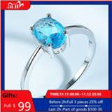 👉 Zirconia blauw zilver vrouwen DY 925 Sterling Silver Ring With Sea Blue Cubic Solitaire Elegant Simple For Women Daily Wear Fashion Jewelry