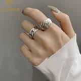 Zilver vrouwen XIYANIKE Trendy 925 Sterling Silver Smiling Face Width Ring for Women Vintage Weaving Party Accessories Hiphop Rock Jewelry Gift