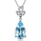 👉 Hanger aquamarijn blauw wit goud vrouwen Aquamarine gemstones blue crystal pendant necklaces for women diamond 18k white gold tone argent choker chain jewelry collier